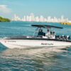 28 ft private boat Nederucho cruising in Cartagena Bay with the Bocagrande skyline