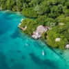 Aerial view of Coralina Island in the Rosario Islands, Cartagena