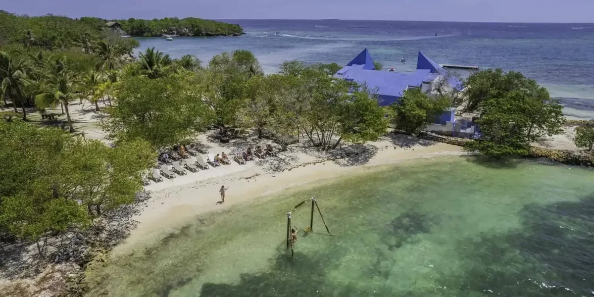 Aerial view of the beach at Rosario de Mar, Rosario Islands