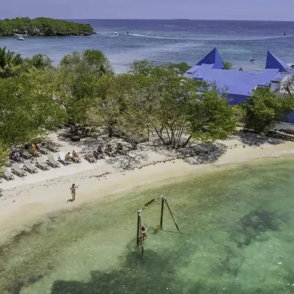 Aerial view of the beach at Rosario de Mar, Rosario Islands