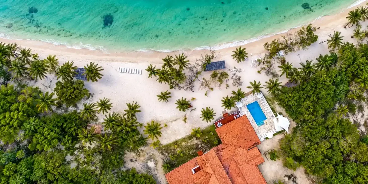 Aerial view of Aguazul Beach Resort on Barú, Rosario Islands, Cartagena