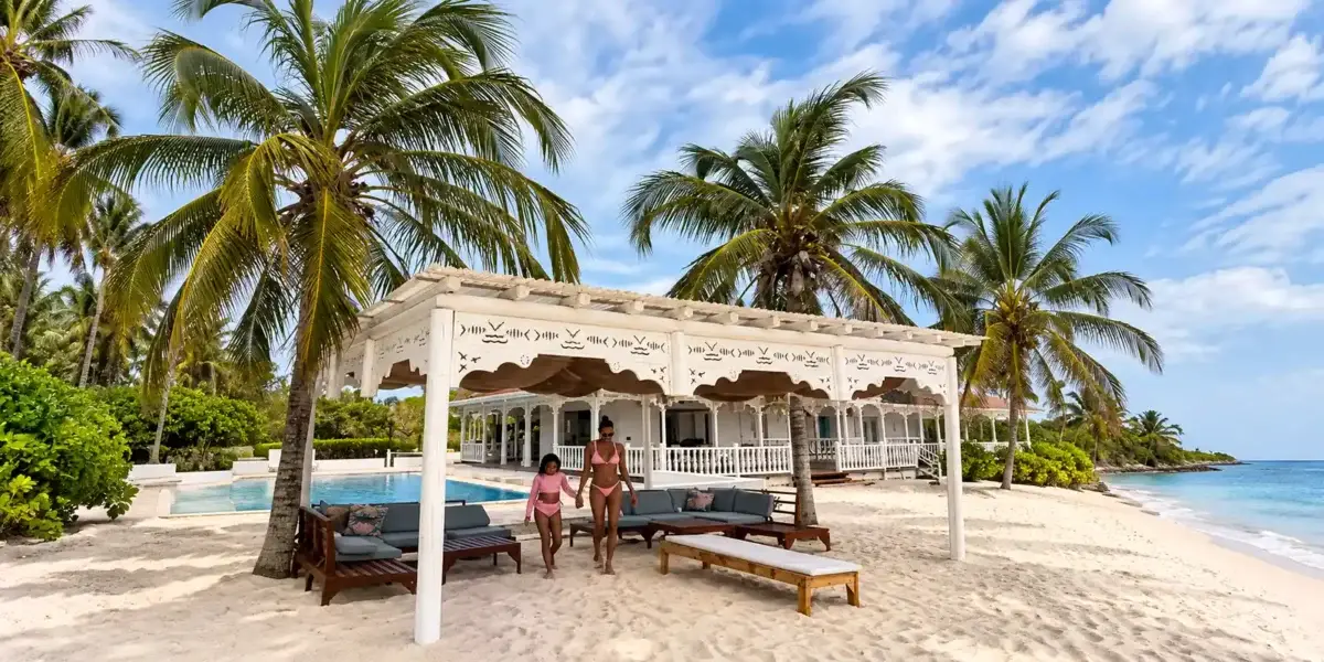 Beach gazebo with daybed at Aguazul Beach Resort