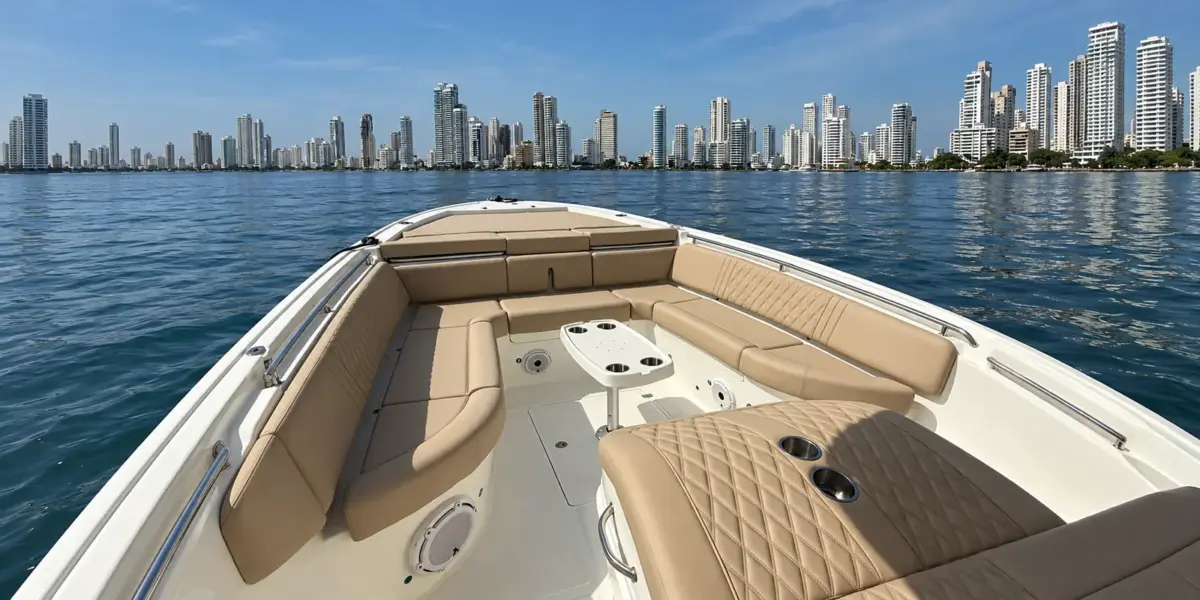 Bow lounge and sunbeds on the Altamare boat facing Cartagena