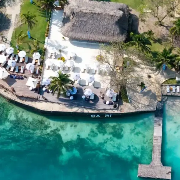 Aerial view of Capri Beach Club in the Rosario Islands, Cartagena