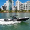Catalunya private boat leaving a wake in Cartagena Bay