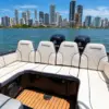 Padded rear bench and wood deck on the Catalunya boat