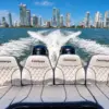 Rear seats of the Catalunya boat facing the Cartagena skyline