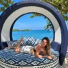 Circular day bed facing the sea at Dharma Beach Club