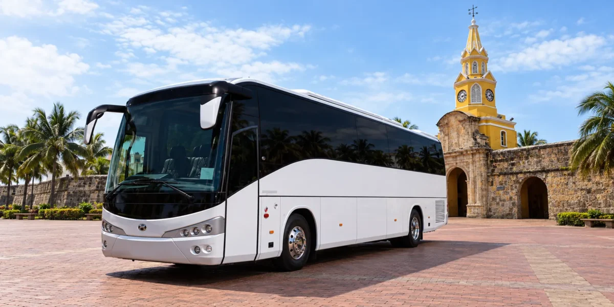 Ônibus de turismo para traslados privativos de grupos de até 38 pessoas na Torre do Relógio de Cartagena