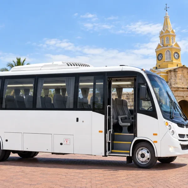 Coaster bus for private group transfers of up to 24 guests at the Cartagena Clock Tower