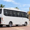 Open rear luggage compartment of the Coaster transfer bus in Cartagena