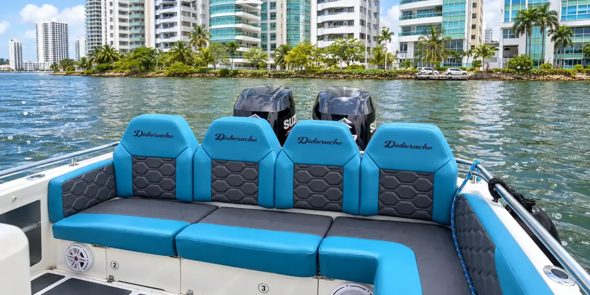 Stern bench and twin Suzuki 150 HP engines on Didierucho