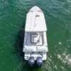 Aerial view of the stern and twin Yamaha engines of the Interceptor boat