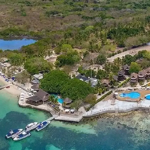 Aerial view of Isla del Encanto in the Rosario Islands, Cartagena