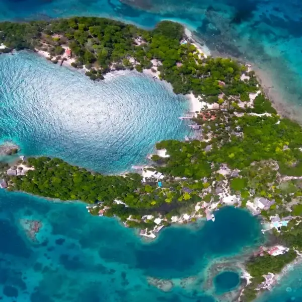 Aerial view of Islabela in the Rosario Islands, Cartagena