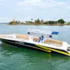 La Leona boat near the lighthouse in Cartagena Bay