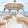 Hardtop with speakers and deck seating on the La Leona boat