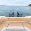 Stern lounge and twin Yamaha engines of the La Leona boat