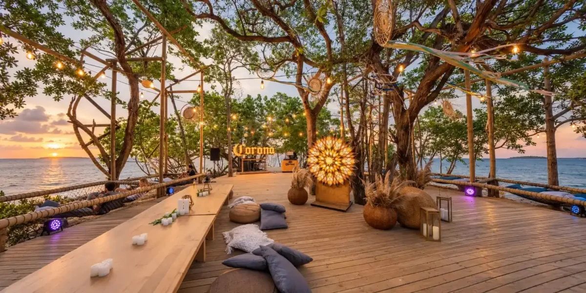 Lounge terrace at sunset on Corona Island