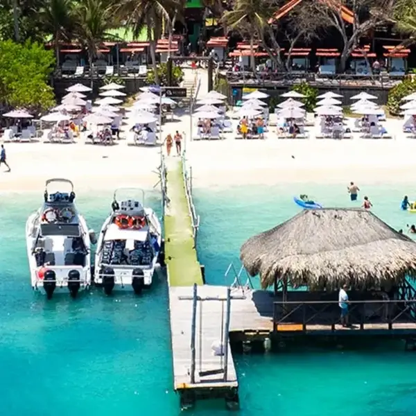 Aerial view of the pier at Luxury Beach Club, Rosario Islands, Cartagena