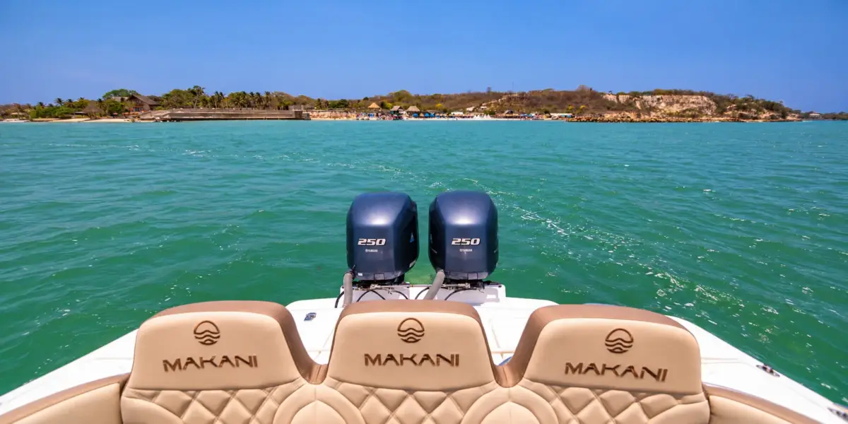 Twin 250 HP Yamaha engines and rear seats of the Makani boat