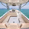 Padded bow lounge of the Makani boat on the way to the islands