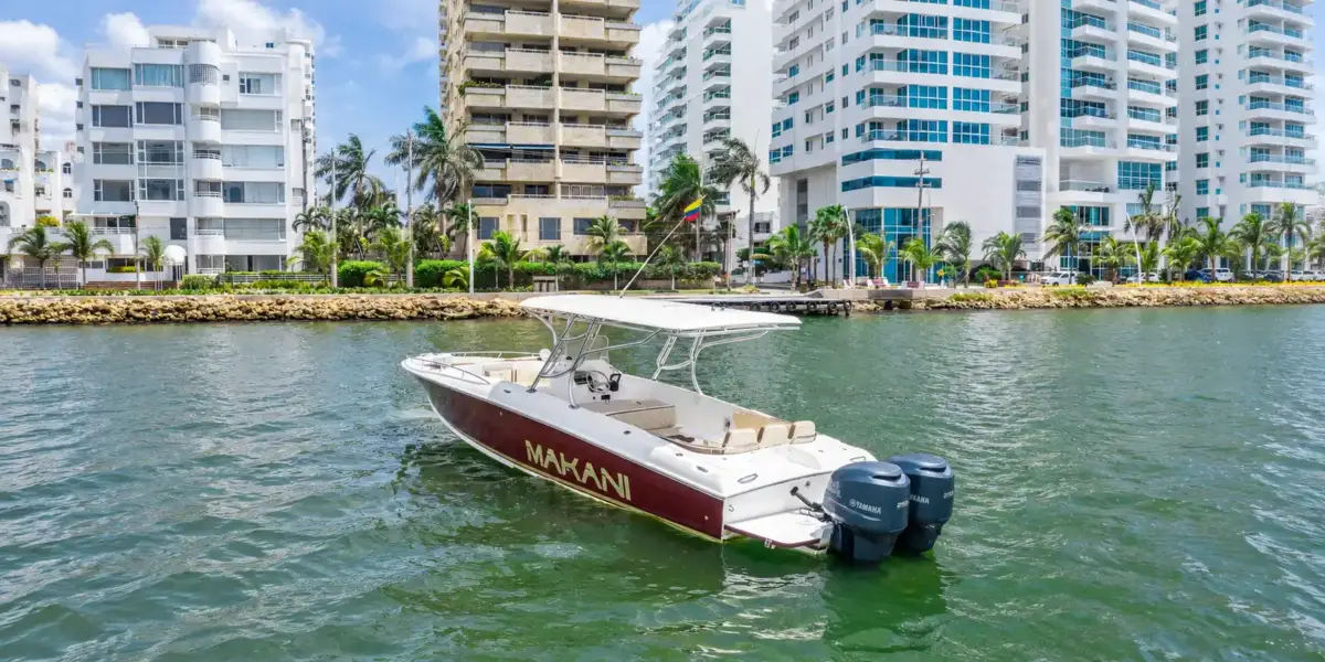 Makani boat moored in Castillogrande, Cartagena