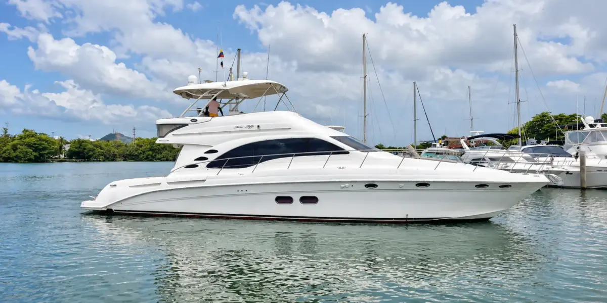 Mama's 56 ft flybridge yacht in a Cartagena marina