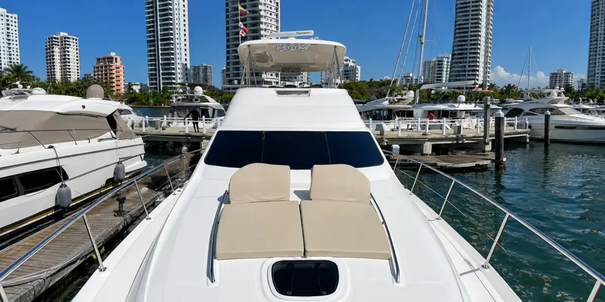 Bow sunbeds on the Mama's yacht docked in Cartagena