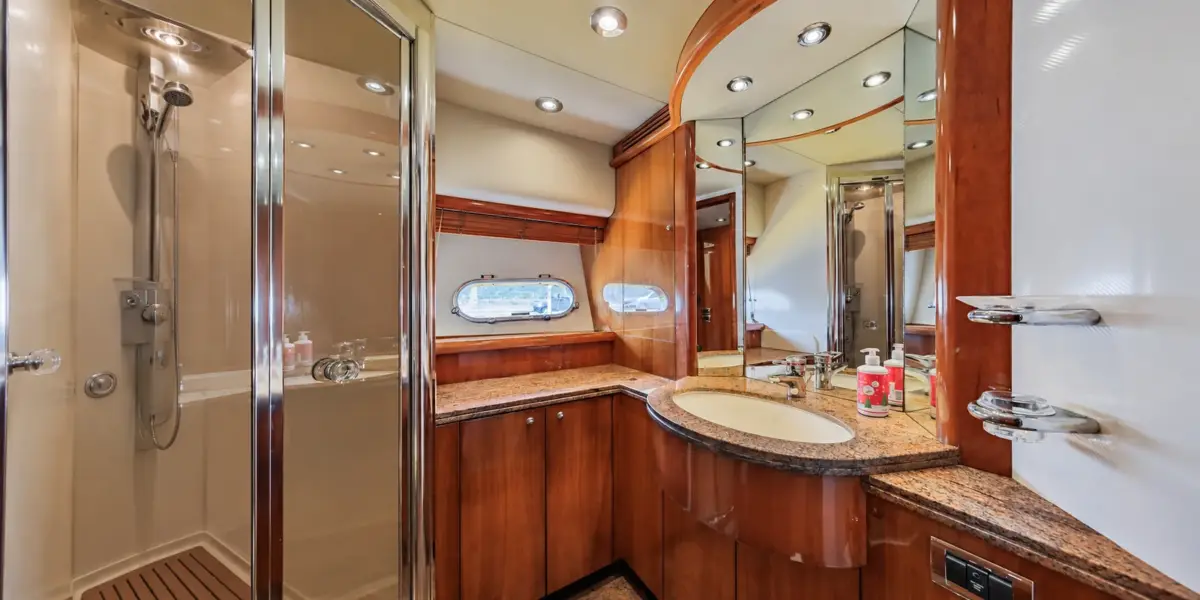 Bathroom with shower on the Martlet yacht