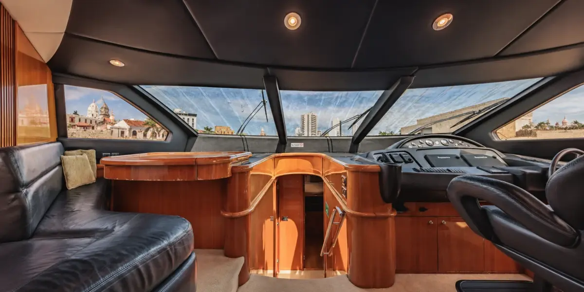 Helm station with panoramic windows on the Martlet yacht
