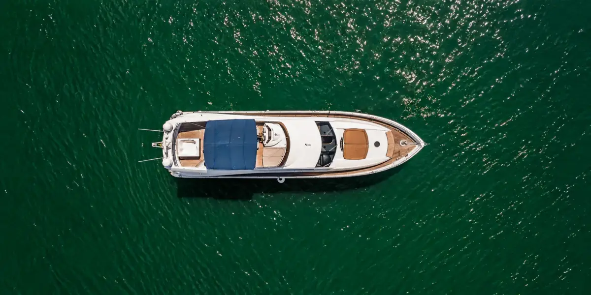 Aerial view of the Martlet yacht at anchor