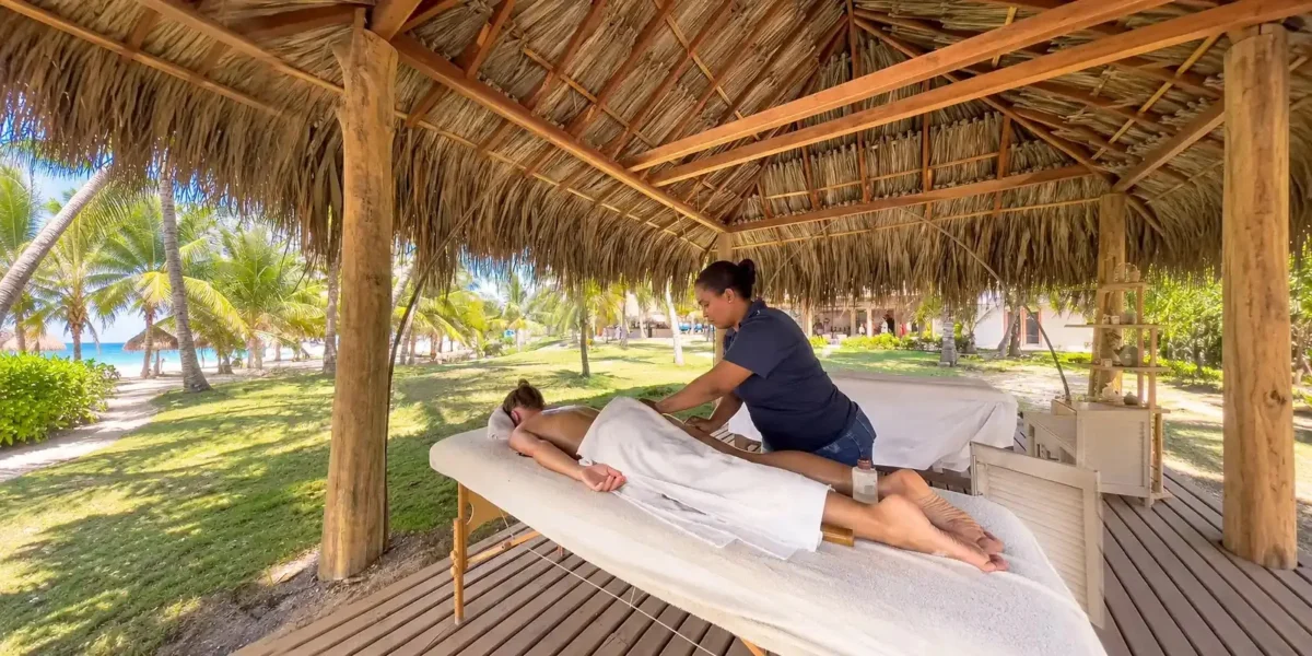 Massage under a palapa at Rosario de Mar