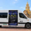 Mercedes Sprinter van with side door open at the Cartagena Clock Tower