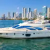 My Toy 62 ft flybridge yacht cruising in front of Bocagrande, Cartagena