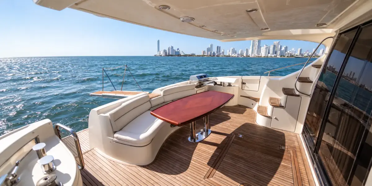 Aft deck dining table with sea view on the My Toy yacht