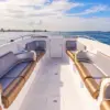Leather-style bow lounge on the Oly 420 boat