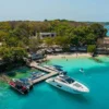 Pier and yachts at Paue Beach Club, Rosario Islands