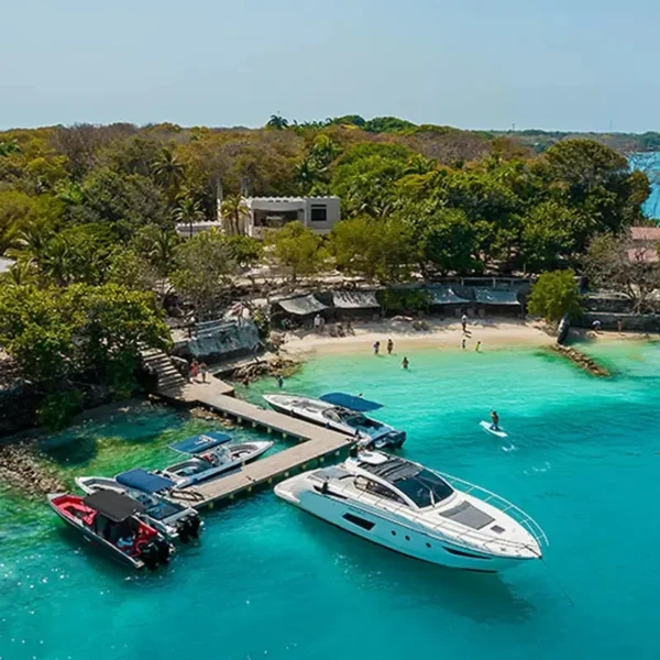 Pier and yachts at Paue Beach Club, Rosario Islands