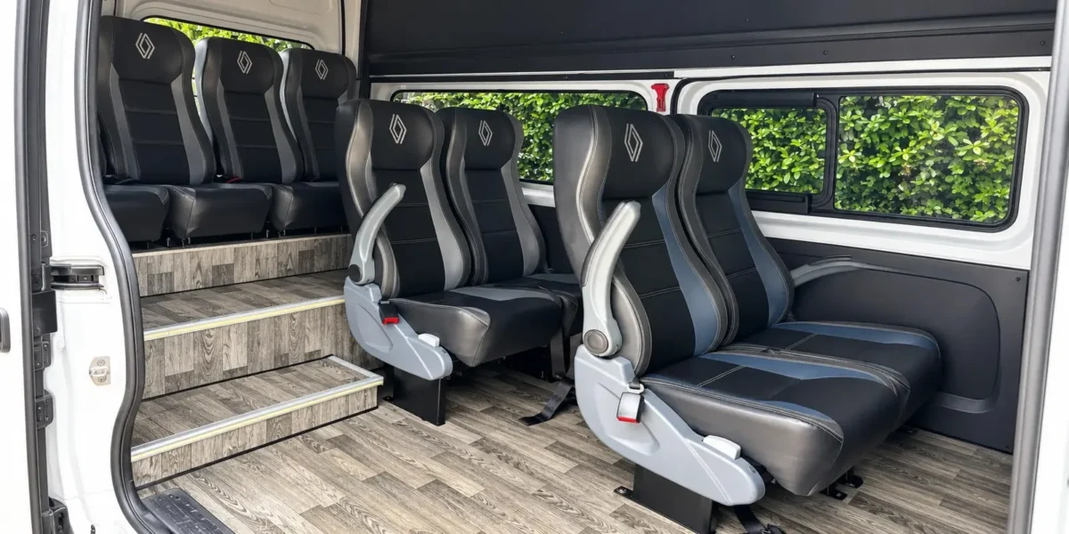 Reclining seats inside the 7-guest transfer van in Cartagena