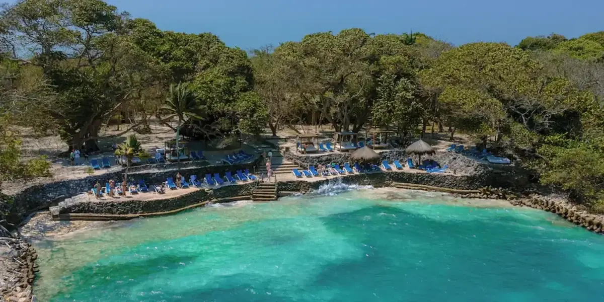 Aerial view of San Pedro de Majagua hotel on Isla Grande, Rosario Islands