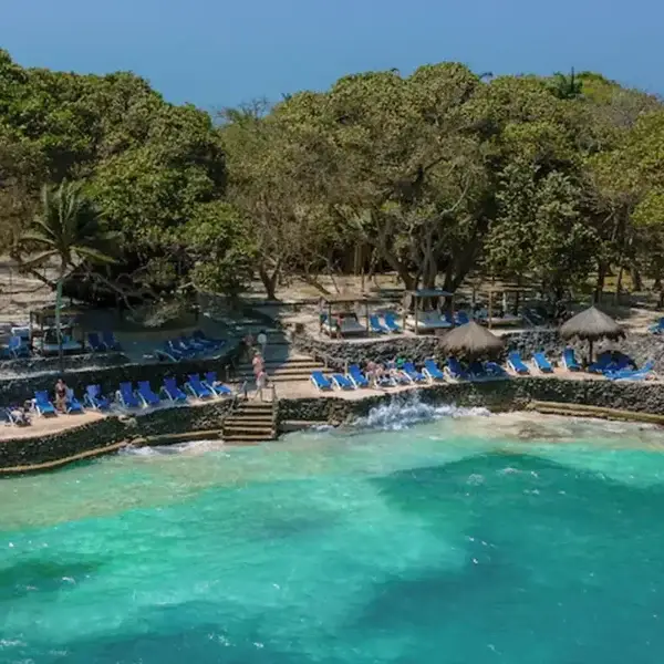 Aerial view of San Pedro de Majagua hotel on Isla Grande, Rosario Islands