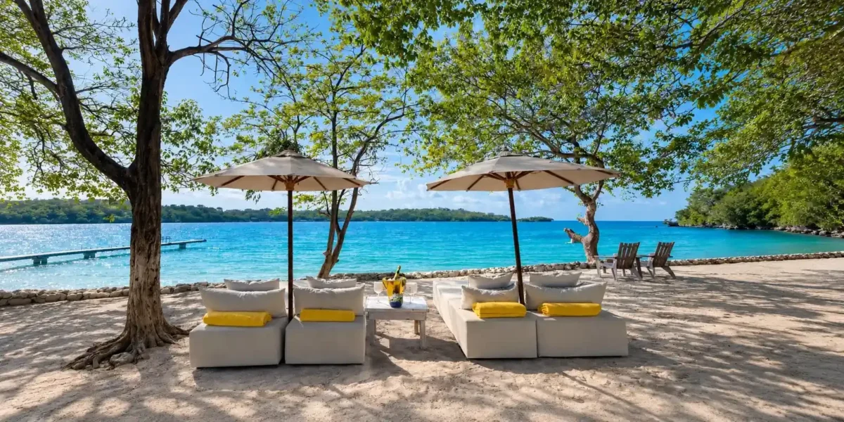 Sea view lounge at Dharma Beach Club, Cartagena