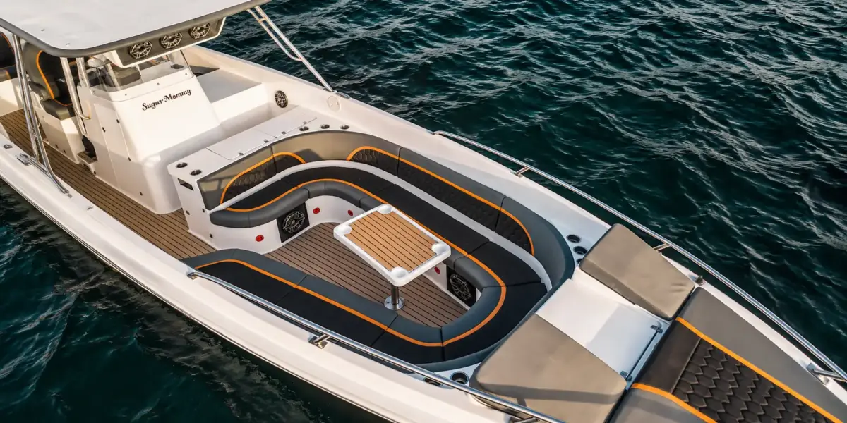 Aerial view of the Sugar Mommy cockpit lounge and table