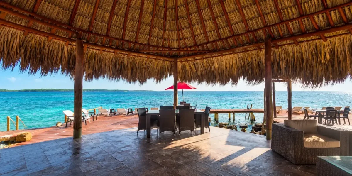 Thatched palapa dining area at Isla Gigi
