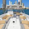 Tan bow lounge of the Vicky 420 boat facing Cartagena