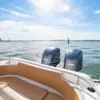 Twin 300 HP Yamaha engines of the Virginia 420 on the way to the islands