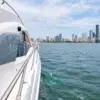 Side deck of the Zetta yacht with the Cartagena skyline