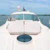 Bow sunbeds on the Zetta yacht in Cartagena bay