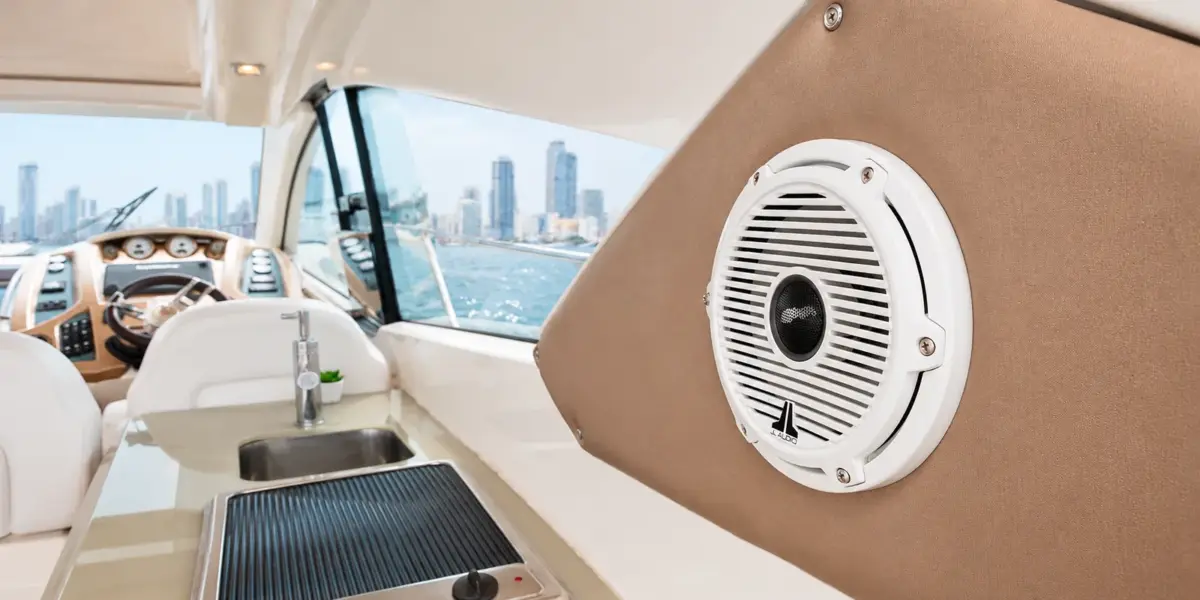 Helm and marine speakers on the Zetta yacht